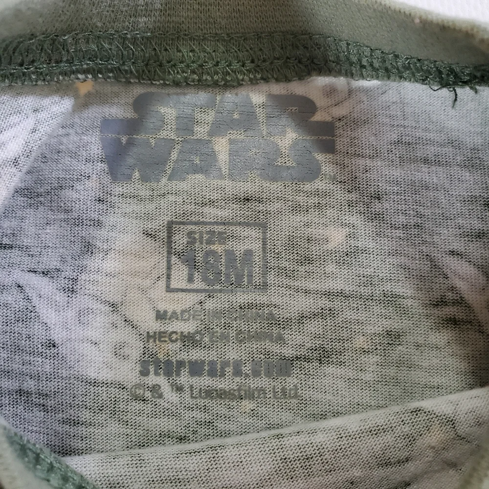 K1420 * Star Wars Boys Grogu Baby Yoda Pajama Top Long Sleeve Green Size 18M